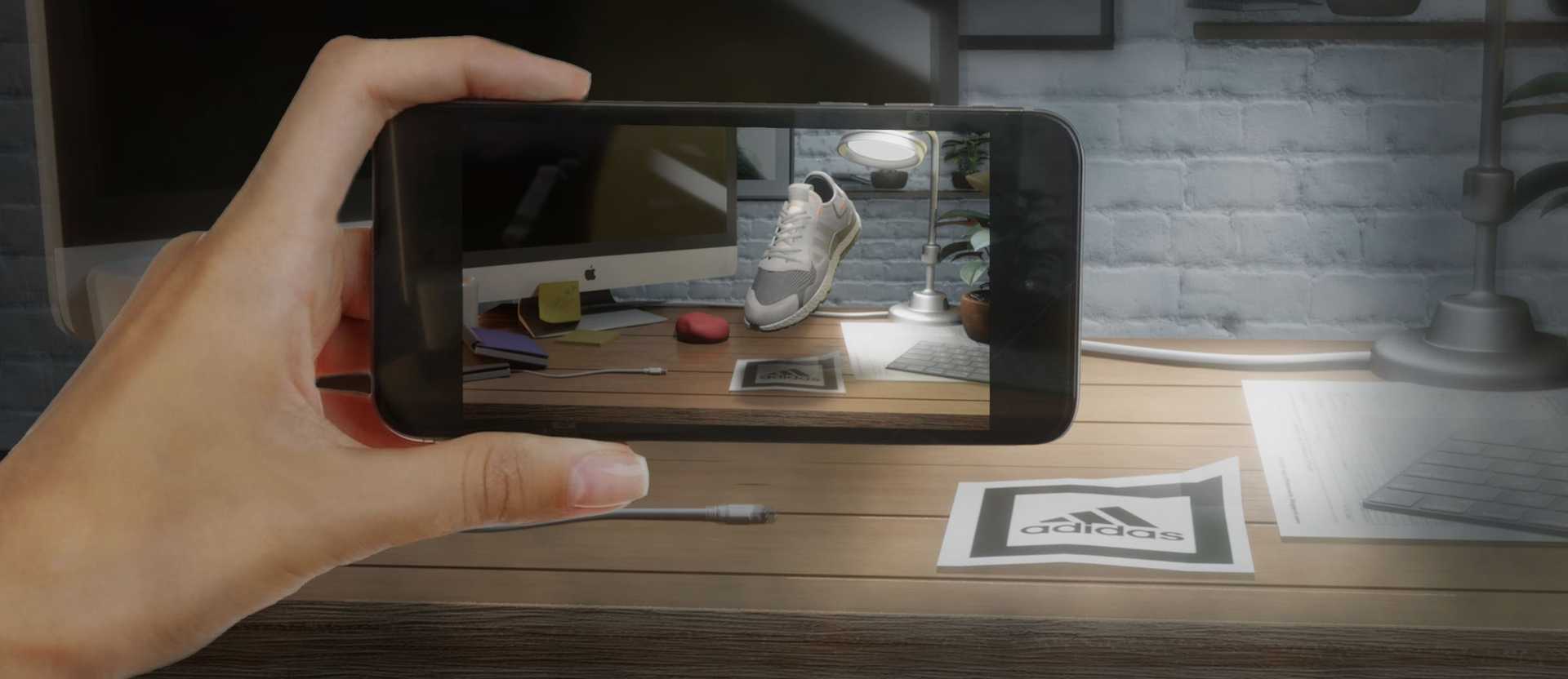 Example of a augmented reality product visualizer with a Adidas shoe