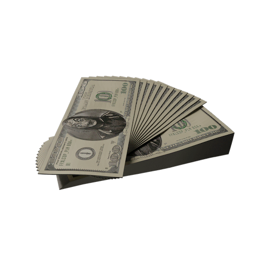 render en 3D de billetes con una mascara impresa en el centro