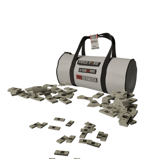 Maleta de deporte con billetes render en 3D