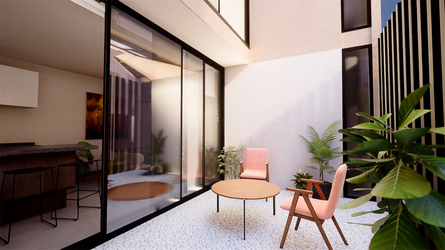 Ejemplo de realidad virtual render de patio interior