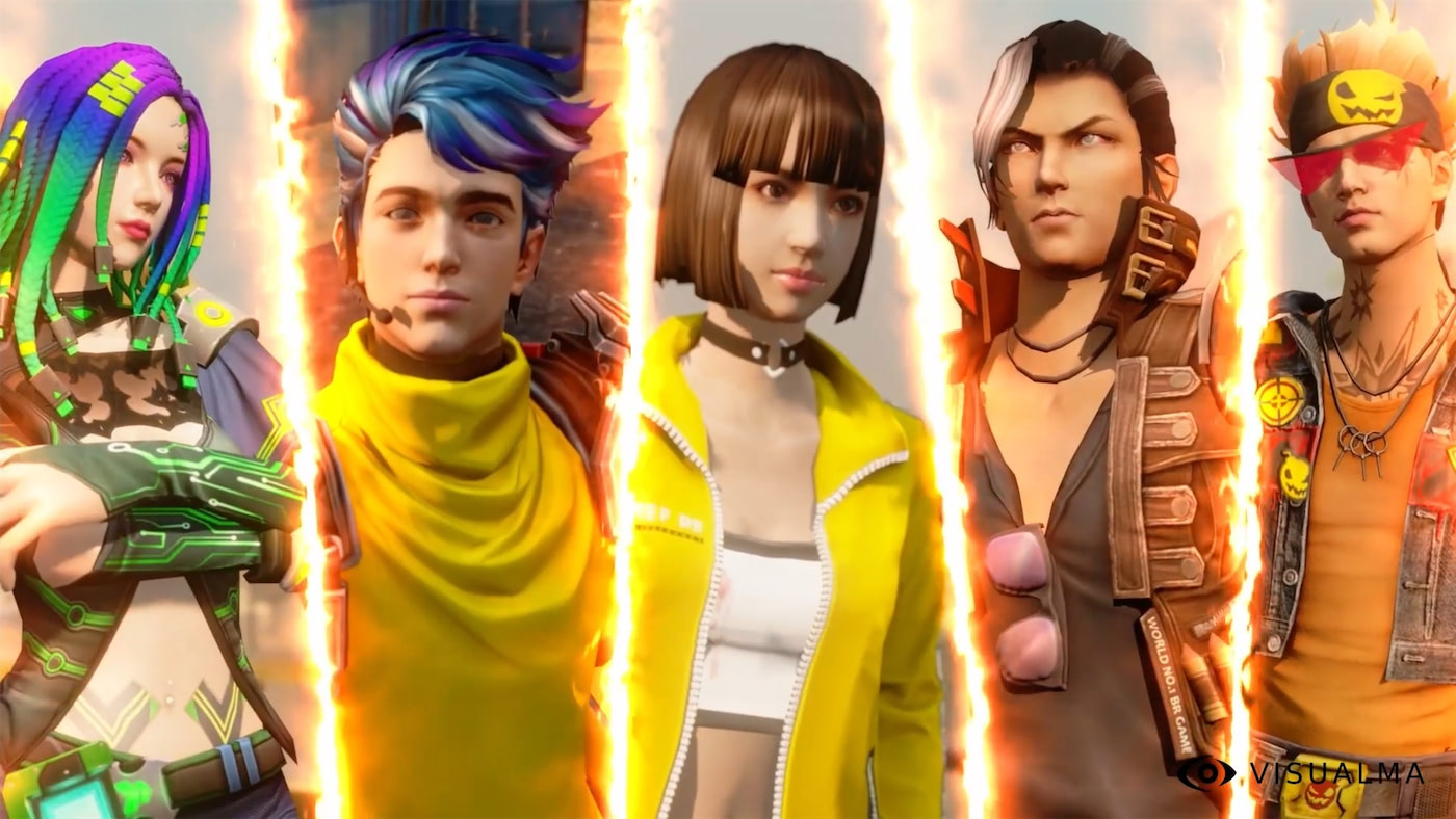 Modelado y animación los personajes 3D del videojuego Free fire