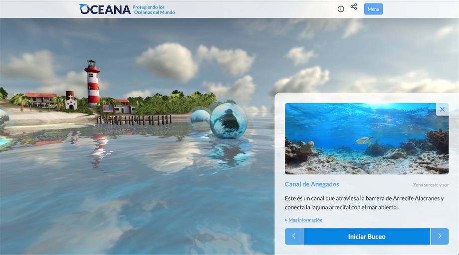 Escenario 3D de oceano con la isla alacranes