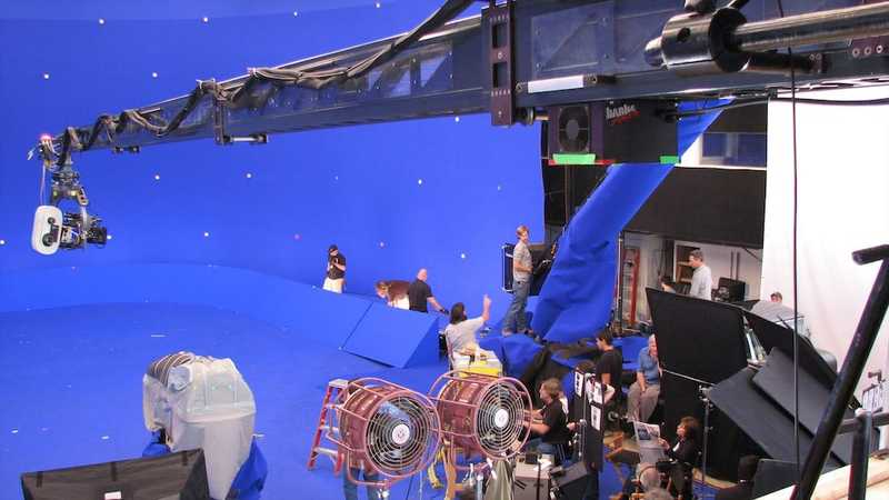 Professional film production set with a motion capture setup